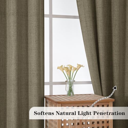 Chyhomenyc Faux Linen Curtains 96 Inches Long 2 Panels, Brown