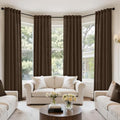 MIULEE Coffee Brown Back Tab Linen Curtains 4 Panels 42W x 96L