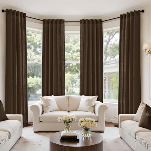 MIULEE Coffee Brown Back Tab Linen Curtains 4 Panels 42W x 96L