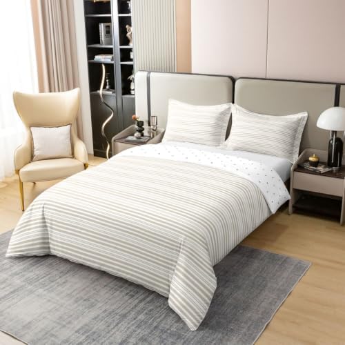 Castle Fairy Beige Striped 100% Cotton Duvet Cover Set King