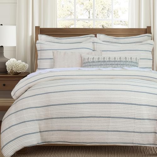 Levtex Home - Waffle Stripe Blue Duvet Set - King Duvet (106x94in) and