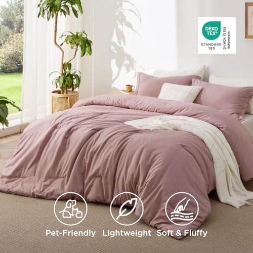 Bedsure Dusty Pink King Comforter Set, Cationic Dyed Fall Bed Set