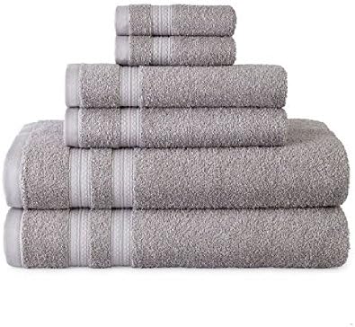 Home Expressions Solid 6 pc Cotton Bath Towel Set (Rockefeller Gray)