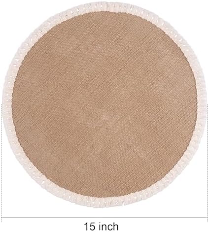 FunWheat 15 Inch Round Jute Placemats Set of 12, Braided Burlap Table