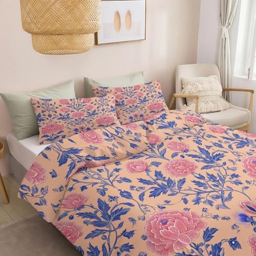 Queen Duvet Cover Set Children's Design Floral Texture Soft Microfiber