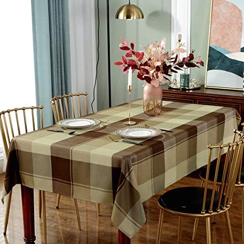 SASTYBALE Rectangle Tablecloth, 52" x 70" Checkered Table Cloth, Taupe