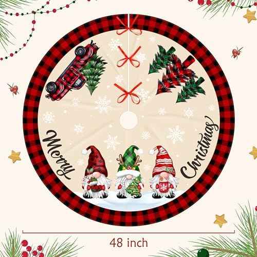 48 Inch Red Black Buffalo Plaid Gnome Tree Skirt