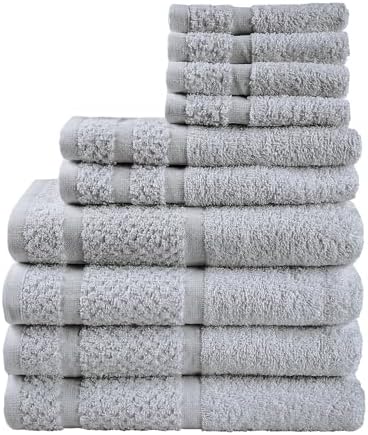 10 Piece Towel Set with Upgraded Softness and Durability, Grey