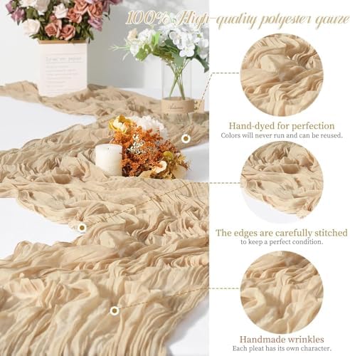 12 Packs Beige Table Runner, Charming Cheesecloth Table Runner 17 x