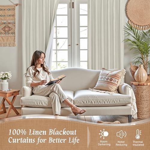 LAMIT Stone 100% Blackout Linen Curtains for Living Room 84 Inch 2