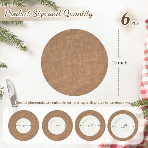 Round Placemats Set of 6, Faux Leather Heat Resistant Table Mats