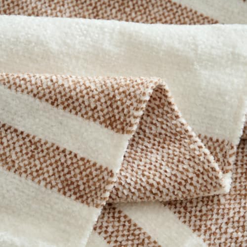 Carriediosa Chenille Throw Blanket with Knotted Tassels 50x60, Tan