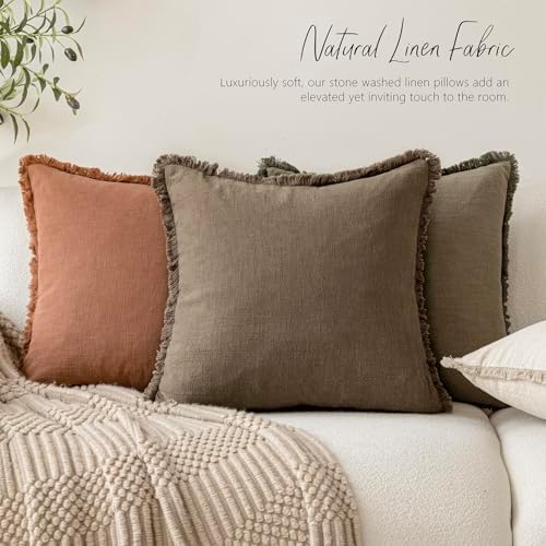 Foindtower Decorative Linen Fringe Throw Pillow Covers 22×22 Light