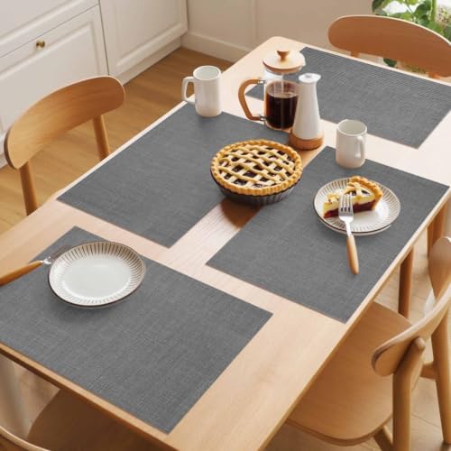 Dark Grey Linen Placemats Set of 6 Farmhouse Pure Color Country Farm