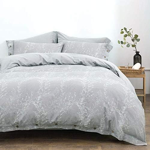 Duvet Cover Set Full/Queen Size Washed Cotton Yarn, Jacquard Gray and