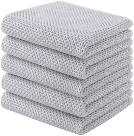 Homaxy 100% Cotton Waffle Weave Kitchen Towels, 5-Pack, Light Gray