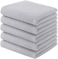 Homaxy 100% Cotton Waffle Weave Kitchen Towels, 5-Pack, Light Gray