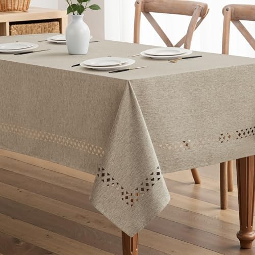 MIULEE Taupe Rectangle Tablecloth with Decorative Cutouts 52x70 Inch