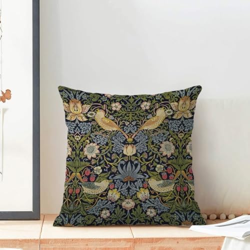 Floral Pillow Covers 18x18 Inch Set of 2, Sage Green Flower Bird