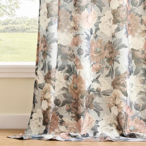 Floral Brown Toile Curtains 96 Inches Long Light Filtering Privacy