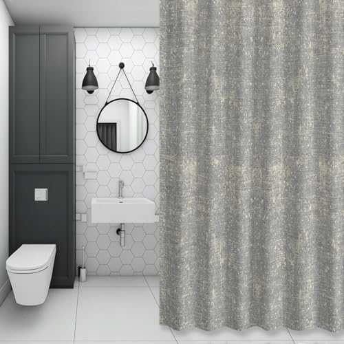 Gray Beige Linen Textured Shower Curtain 84 inches Extra Long Vintage