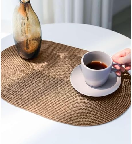 FunWheat Oval Braided Placemats Set of 8 Flat Packed 12x17.5in Light