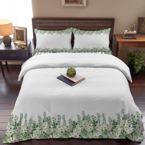 Flower Leaves King 4 Piece Duvet Cover Set, Rustic Farmhouse Beige