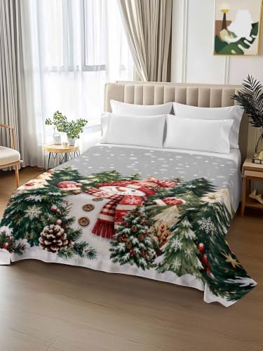 King Size Flat Sheet Only, Winter Christmas Trees Bed Top Sheet Soft