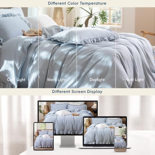 MooMee Ruffle Duvet Cover Set 100% Washed Cotton Queen