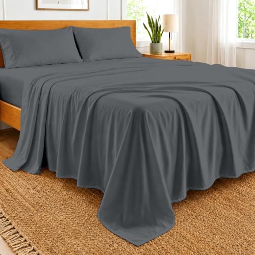 Cotton 4Pcs-Bedding Set King 16" Deep Pocket Dark Grey