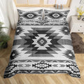 Gray Tribal Plaid Duvet Cover,Southwestern Style Ethnic Grid Bedding