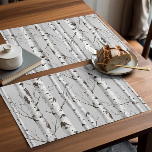 Nature Birch Trees Placemats Set of 6 Modern Gray Modern Tree Bark