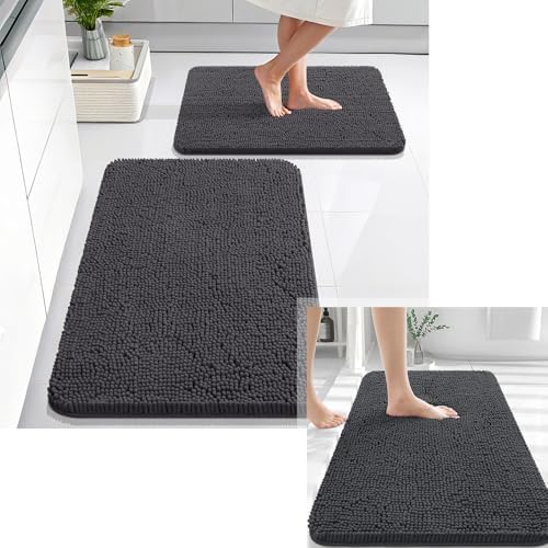 OLANLY Chenille Bath Mat and Bathroom Rugs Sets 2 Piece, Bath Mat Size