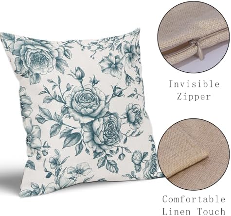 Teal and White Floral Throw Pillow Covers Turquoise Blue Cushion Case