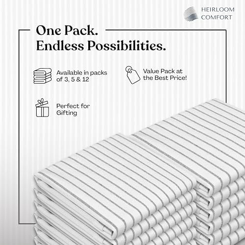 Ash Grey Striped Dish Towels 12 Pack, Ultra Absorbent, Classic Stripe