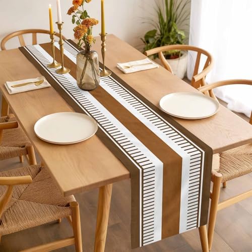 Farmhouse Stripes on White Table Runner 90 Inches Long Cotton Linen