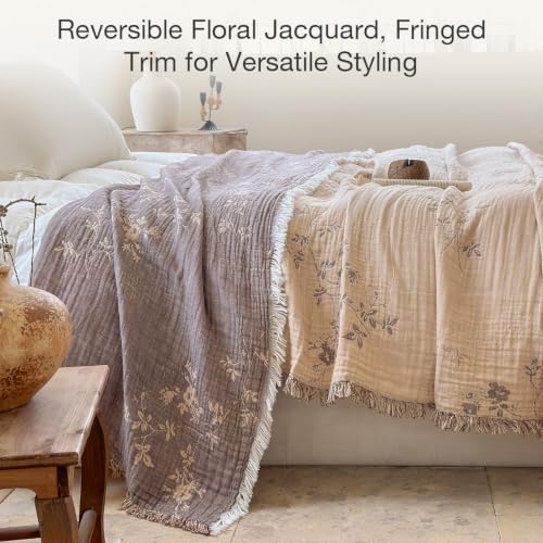 Simple&Opulence Cotton Muslin Blanket Queen 90"x90", Reversible