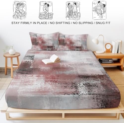 Fitted Sheets Elastic Deep Pocket Bed Sheet Twin XL Red Gray Graffiti