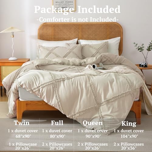 MILDLY Boho Duvet Cover Beige - Tufted Comforter Cover Set Geometric