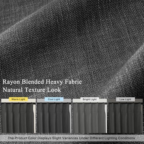 YZ HOME Grey Linen 100% Blackout Pinch Pleated Curtains 108 Inches