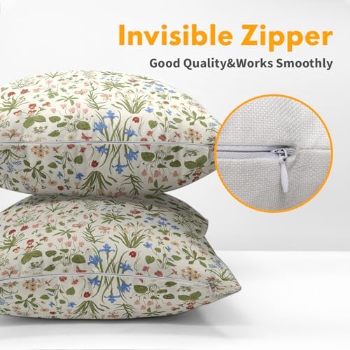 Vitage Floral Pillow Covers 18x18 Set of 2 Spring Green Red Cream