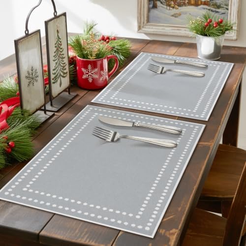 Gray Solid Color Placemats Set of 8, Cotton Linen Fabric Place Mats
