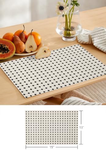 Black Minimalist Table Runner and Placemats Set of 6 Boho Creamy Beige