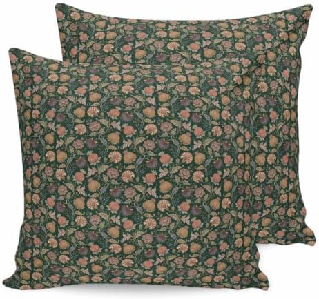 Pillow Covers 20x20 Set of 2, Green Botanical Square Throw Pillow