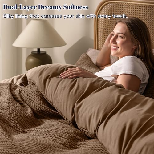 PHF Ultra Soft Waffle Weave Duvet Cover King Size 3 Pieces - 3D