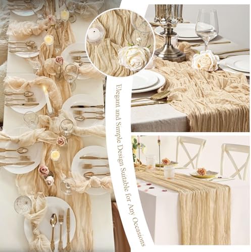 8 Pack Beige Cheesecloth Table Runner 10FT Long Boho Gauze Fabric