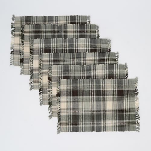 Woven Cotton Placemats Set of 6, Ribbed Fringe Table Mats for Dining