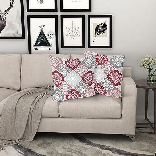 Red Boho Pillow Covers 18x18 Inch Pack of 2 Bohemian Gray and Red