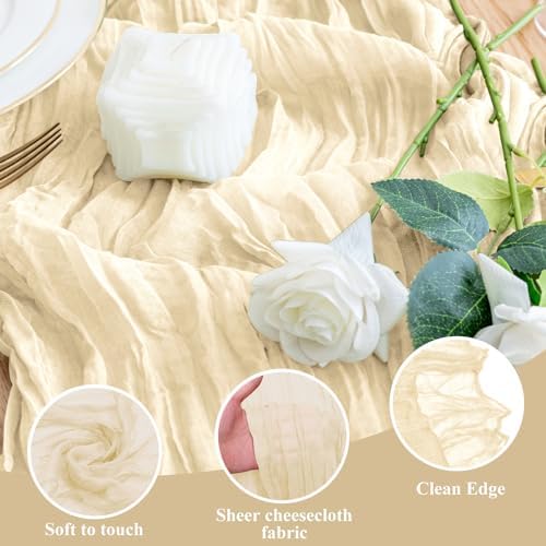 Wokceer Cheesecloth Table Runner Beige 10FT Boho Gauze Runner, 6 Pack