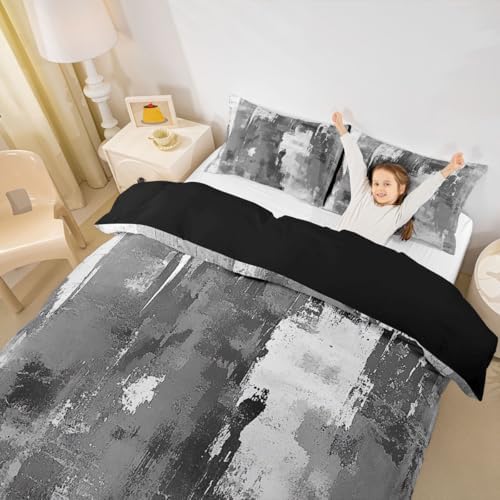 jejeloiu Grey Abstract Duvet Cover Queen Size Modern Art Bedding Set